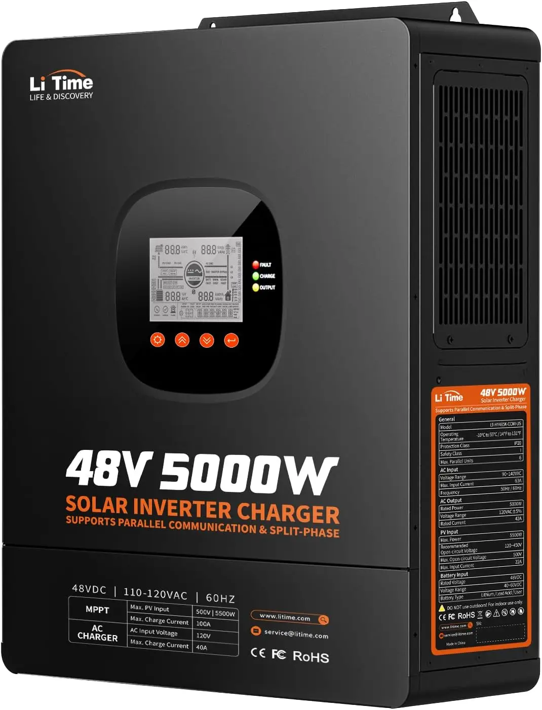 LiTime 5000W 太陽光ハイブリッドインバーター充電 - Parallel Solar Inverter 48V 5000W Mppt のレビューと価格