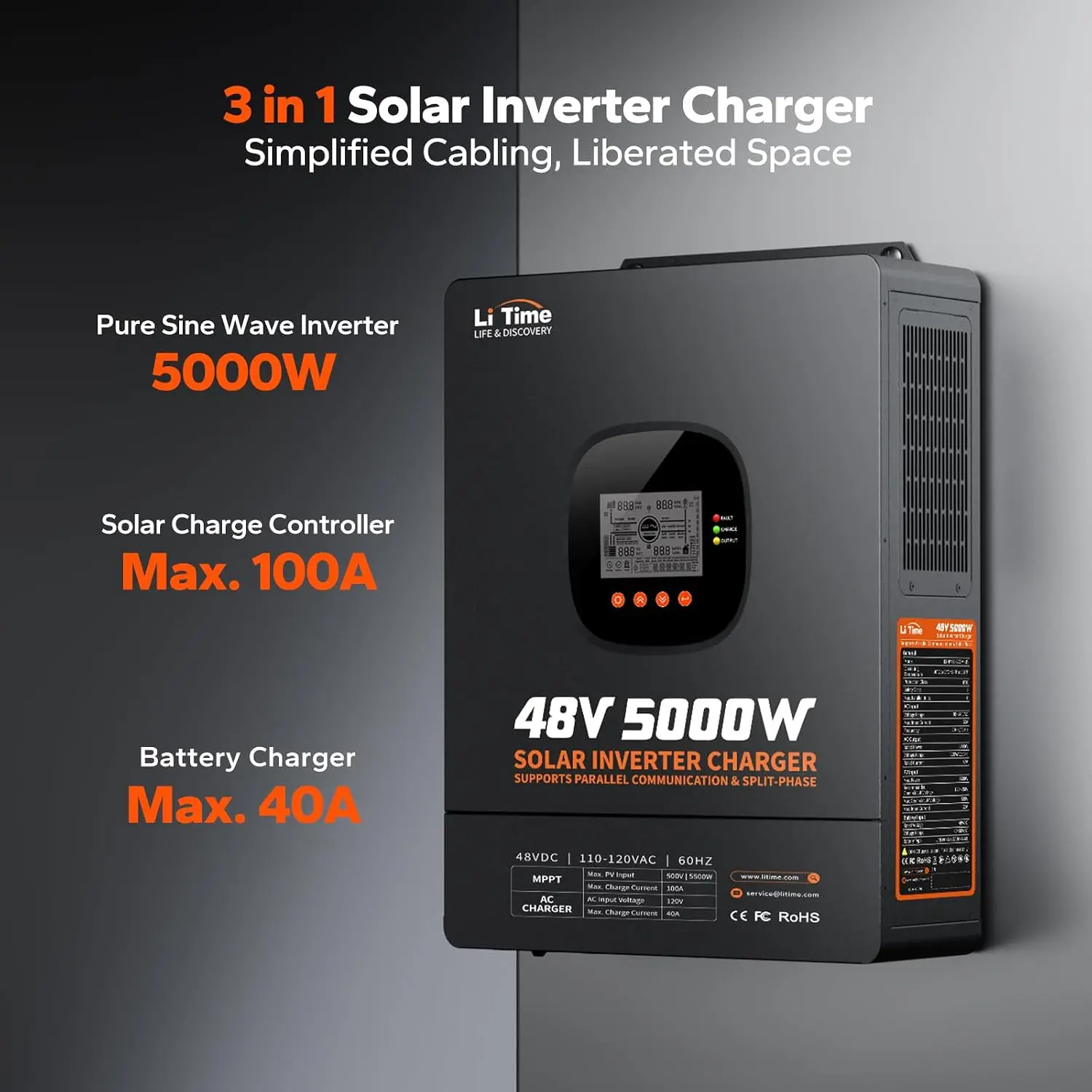 LiTime 5000W 太陽光ハイブリッドインバーター充電 - Parallel Solar Inverter 48V 5000W Mppt のレビューと価格